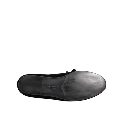 Dolce & Gabbana Black Suede Cotton Rose Slip On Loafers Shoes