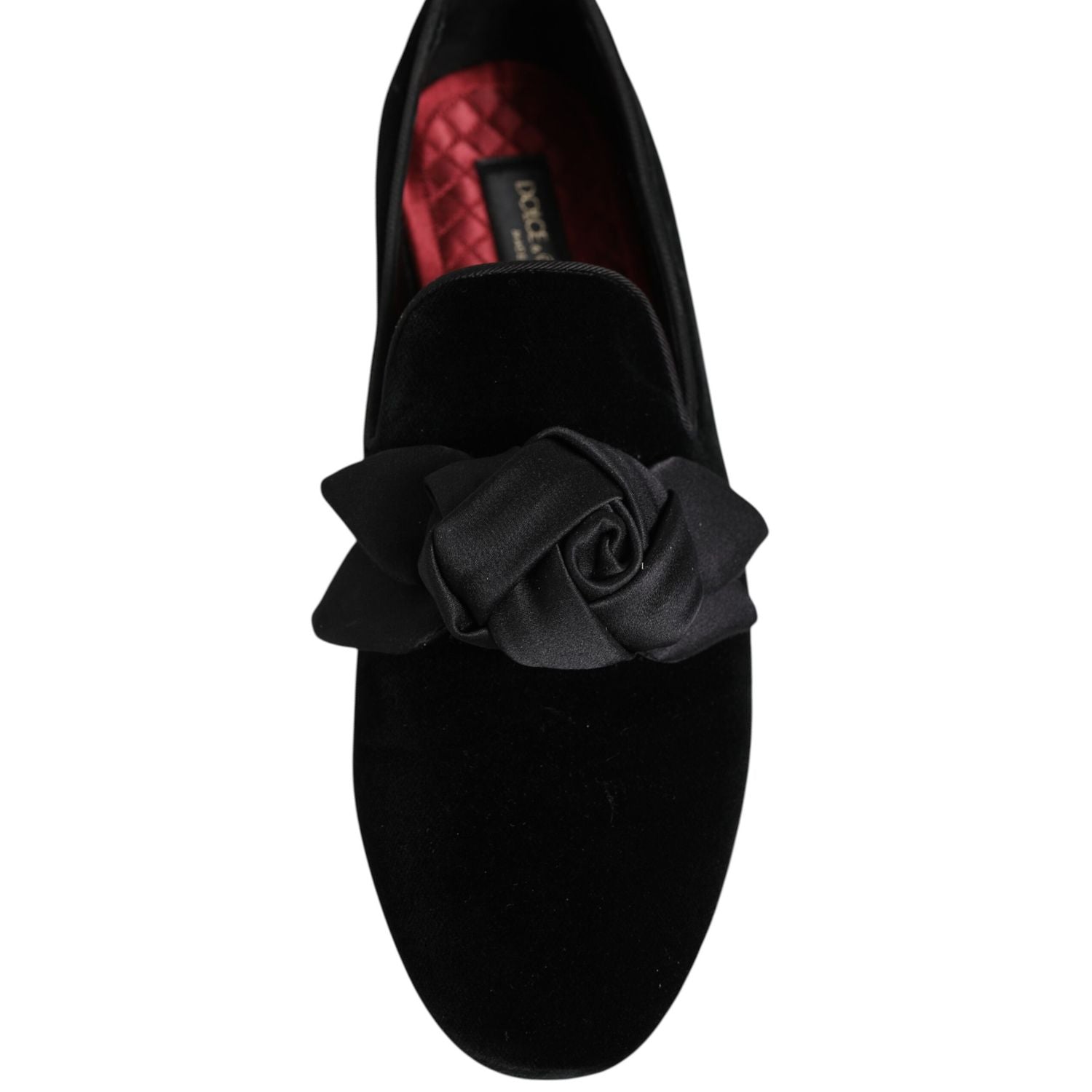 Dolce & Gabbana Black Suede Cotton Rose Slip On Loafers Shoes