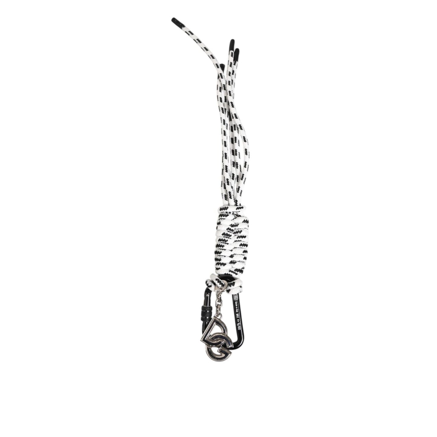 Dolce & Gabbana Black White Polyester Tape String DG Logo Keychain Keyring