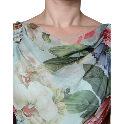 Dolce & Gabbana Blue Floral Print Tiered Long Maxi Dress