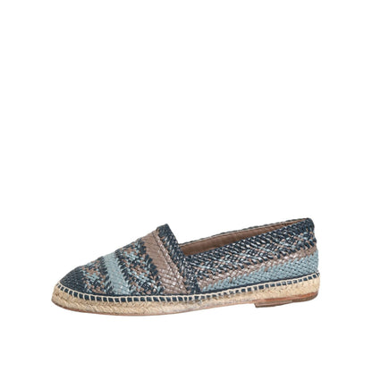Dolce & Gabbana Blue Gray Woven Leather Buffalo Espadrille Shoes