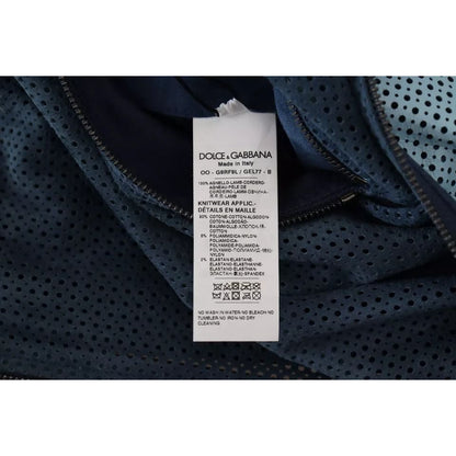 Dolce & Gabbana Blue Leather Perforated Full Zip Jacket Dolce & Gabbana
