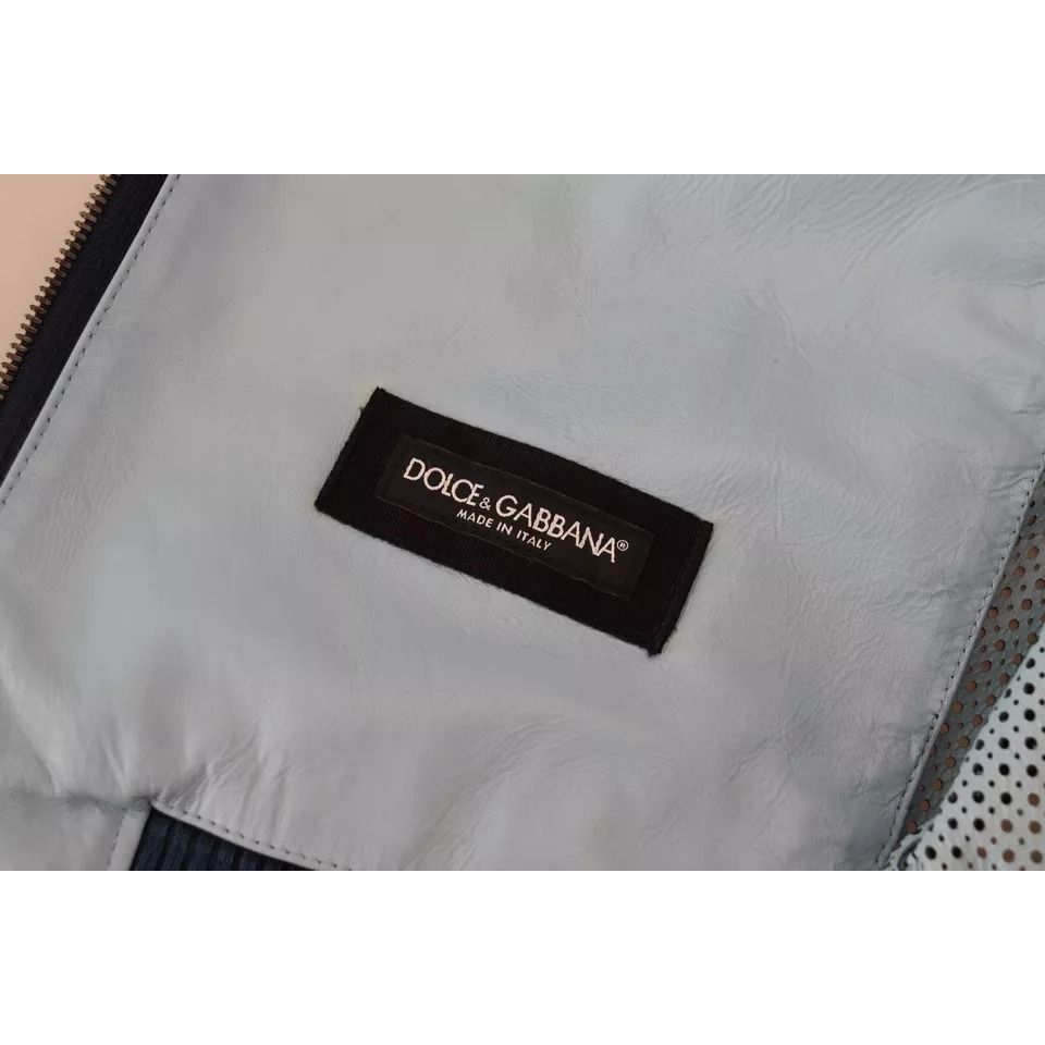 Dolce & Gabbana Blue Leather Perforated Full Zip Jacket Dolce & Gabbana