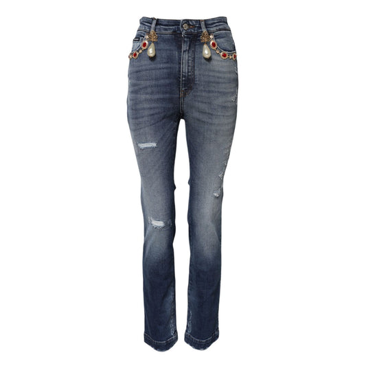 Dolce & Gabbana Blue Rhinestone Embellished Denim Jeans 1728,67345645728,Blue,Clothing,Dolce & Gabbana,IT36|XXS,IT38 | XS,Jeans & Pants - Women - Clothing,Jeans Denim - Clothing,Material: 97% Cotton 3% Elastane,New with tags,Skinny Jeans - Jeans Denim - C
