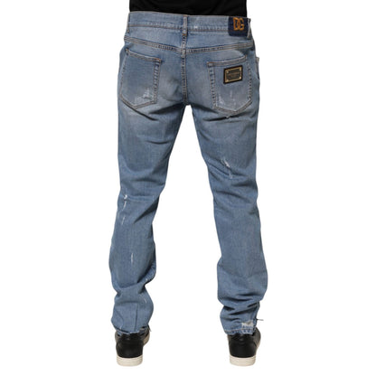 Dolce & Gabbana Blue Tattered Slim Fit Cotton Denim Jeans