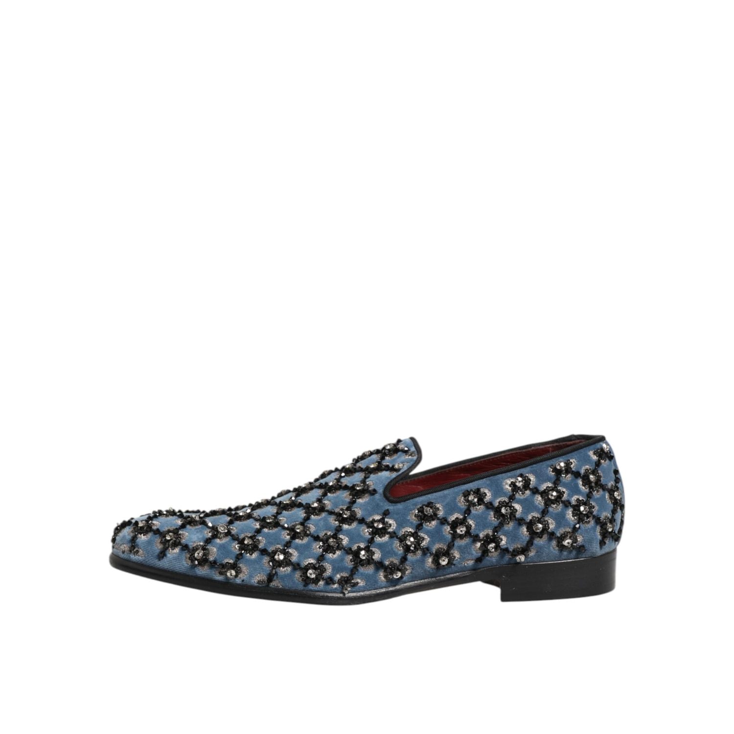 Dolce & Gabbana Blue Velvet Crystal Detailing Loafer Men Shoes