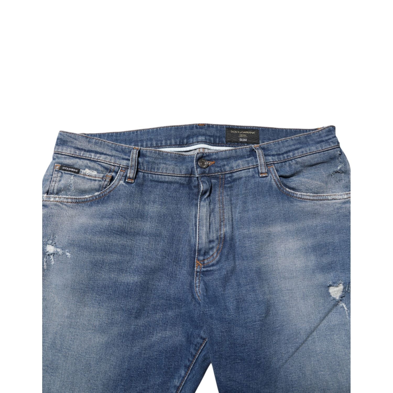 Dolce & Gabbana Blue Washed Cotton Logo Plaque Denim Jeans