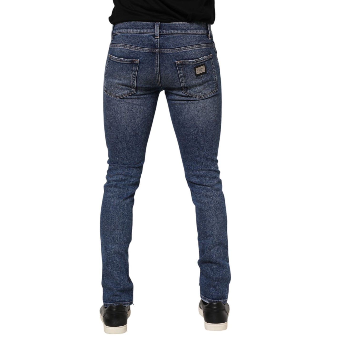 Dolce & Gabbana Blue Washed Skinny Cotton Tattered Denim Jeans