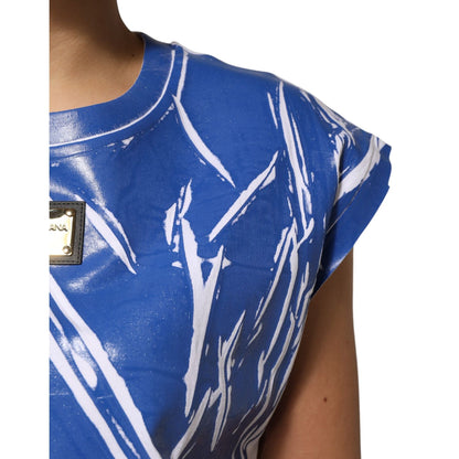 Dolce & Gabbana Blue White Cotton Logo Plaque Women Tank Top