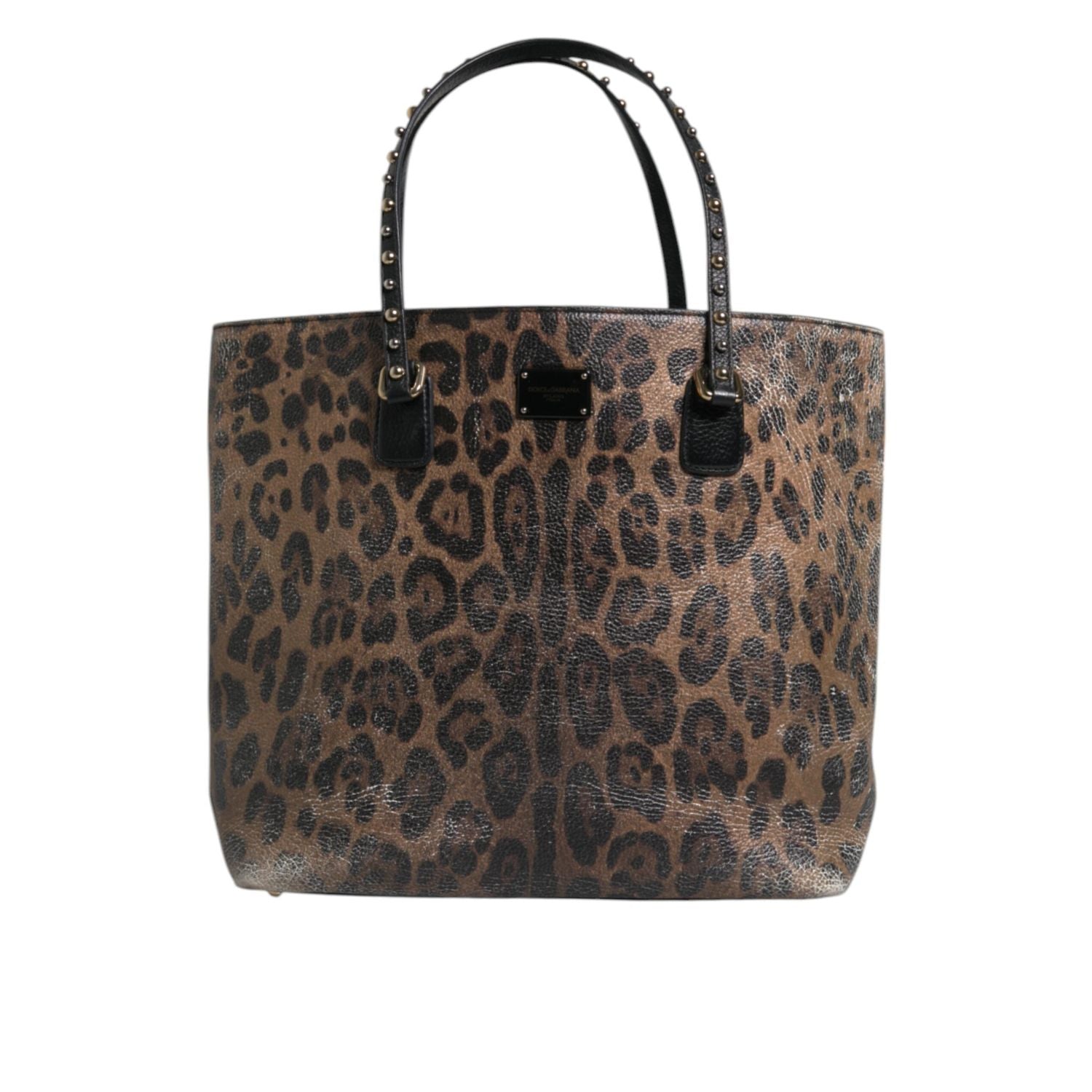 Dolce & Gabbana Brown Black Calfskin Leopard Print Shoulder Tote Bag