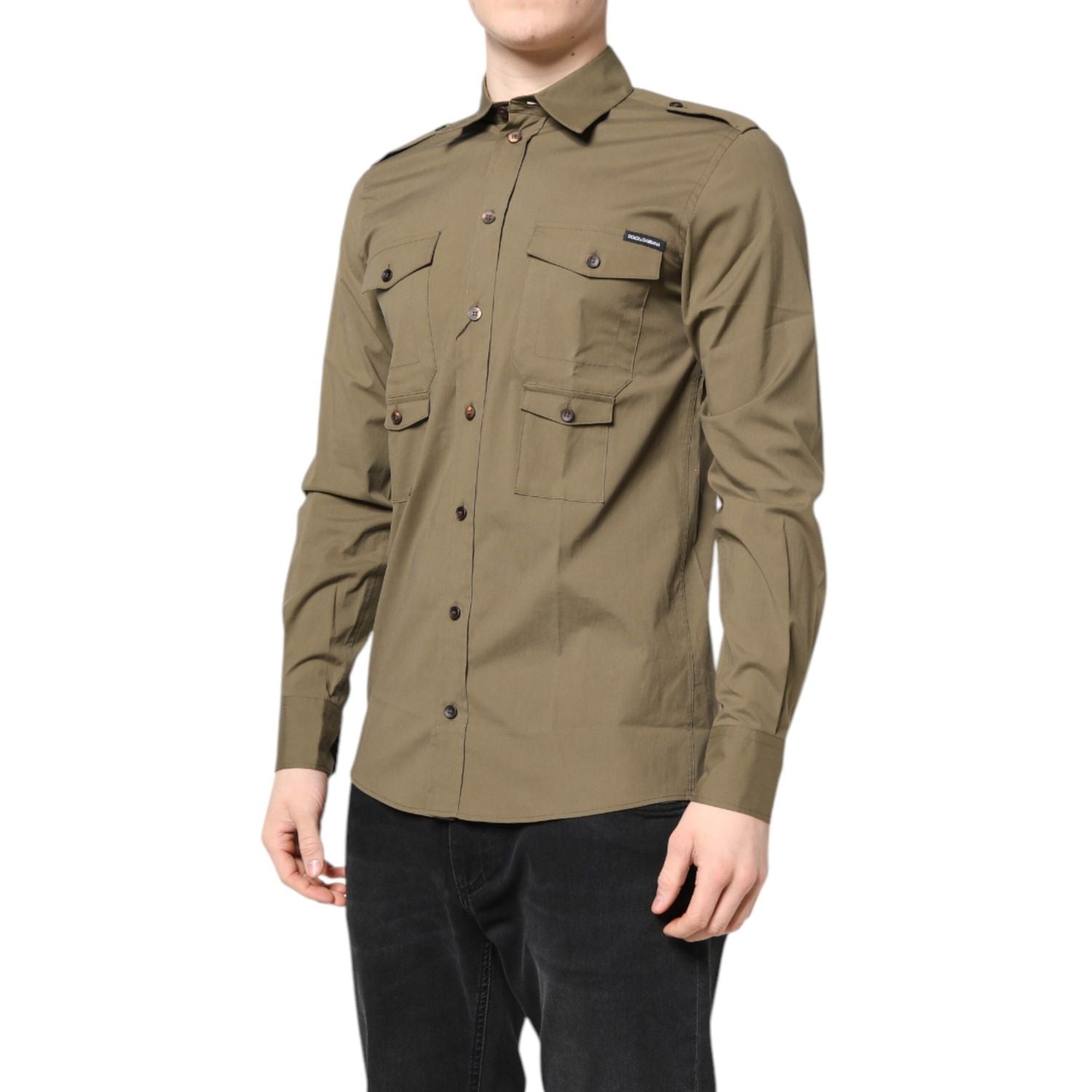 Dolce & Gabbana Brown Cotton Stretch Casual Long Sleeves Shirt