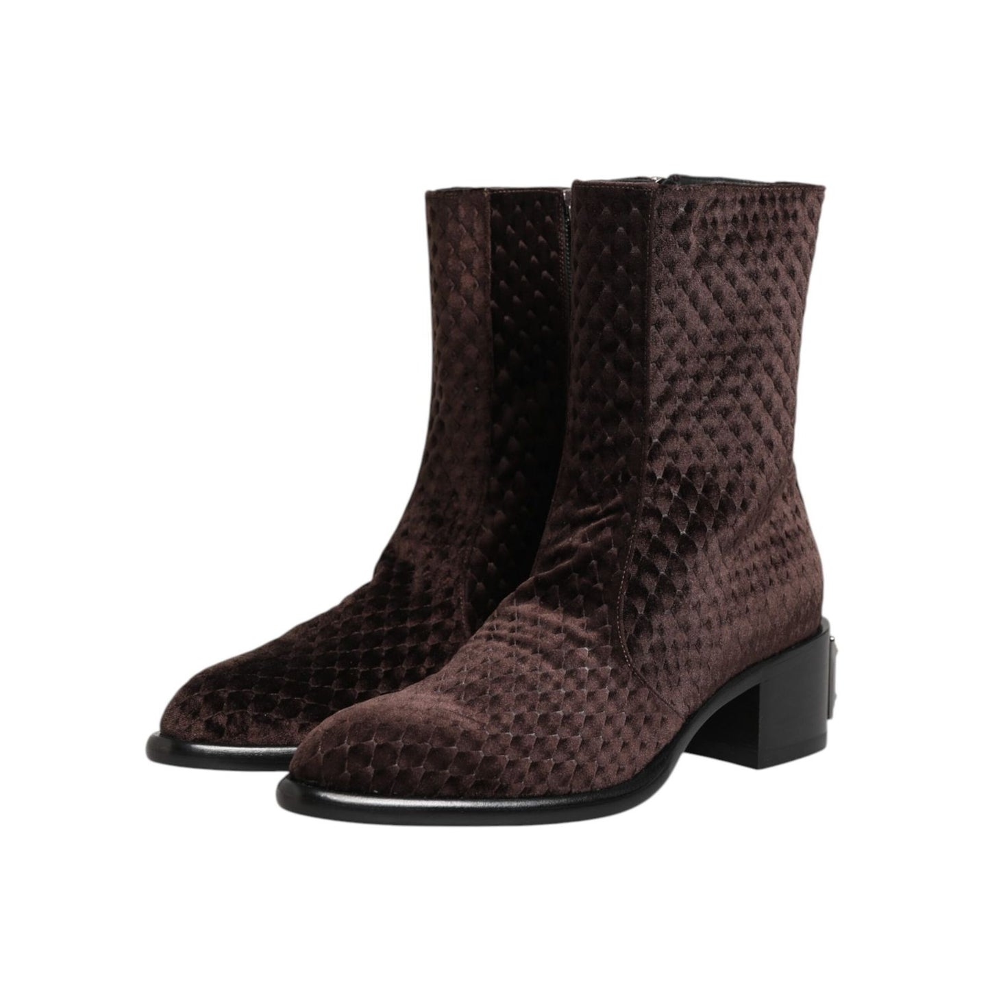 Dolce & Gabbana Brown Cotton Velvet Mid Calf Short Boots Shoes