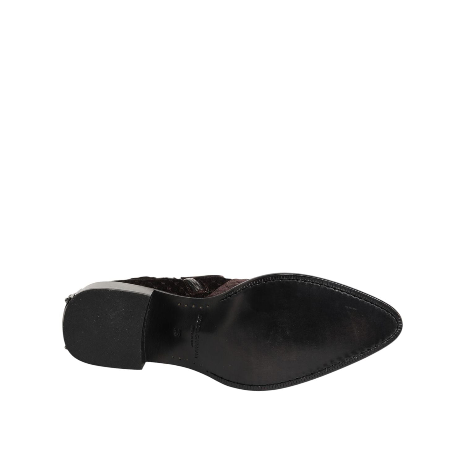 Dolce & Gabbana Brown Cotton Velvet Mid Calf Short Boots Shoes