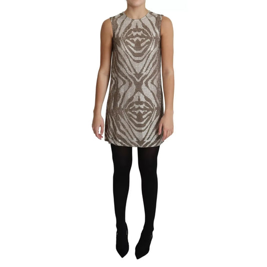 Dolce & Gabbana Brown Crystal Shift Mini Zebra Silver Dress 1728,67345645728,Clothing,Cocktail - Dresses - Clothing,Dolce & Gabbana,Dresses - Clothing,Dresses - Women - Clothing,IT38|XS,Pattern - Dresses - Clothing,Preowned / Defect,Short - Dresses - Clot