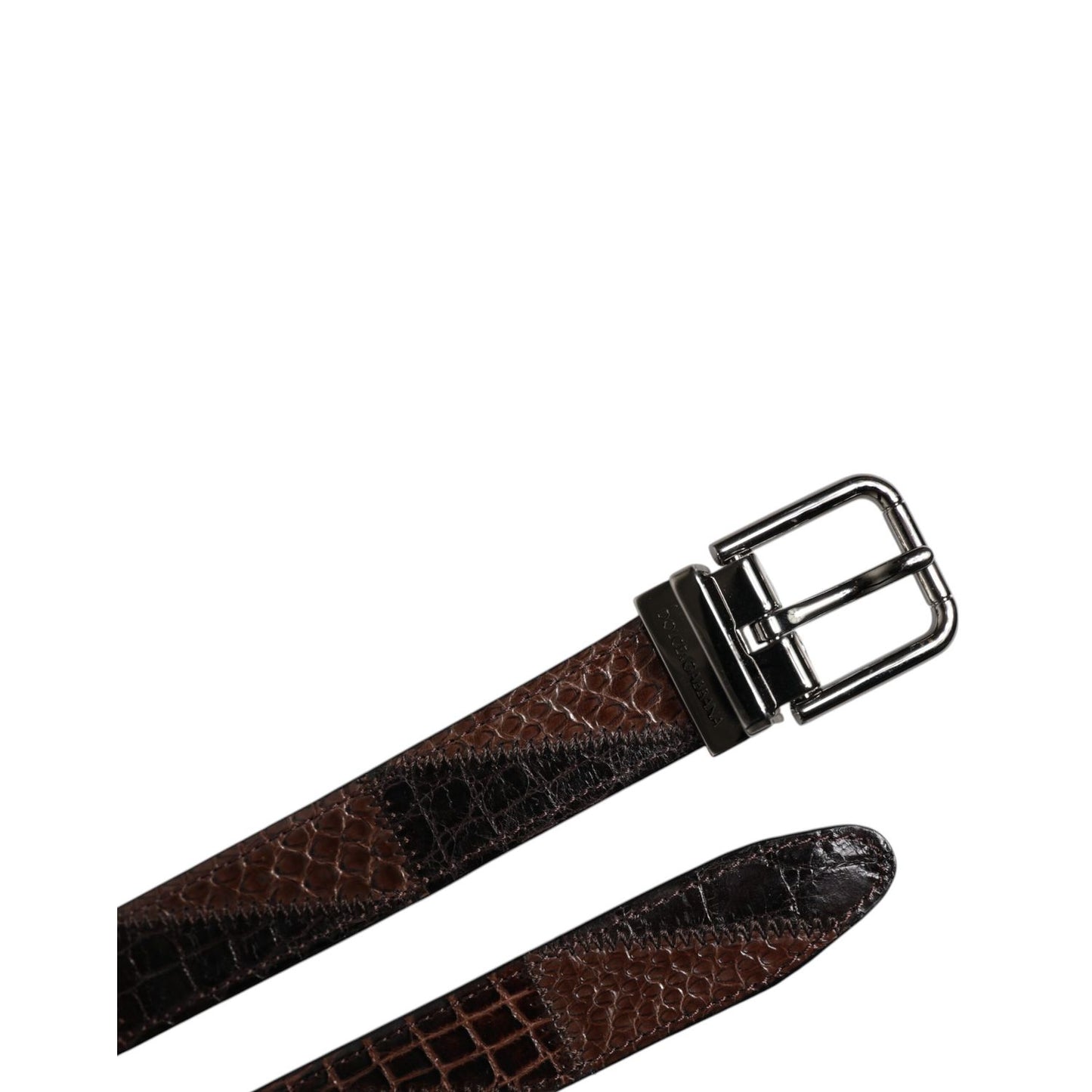 Dolce & Gabbana Brown Exotic Leather Metal Logo Buckle Belt