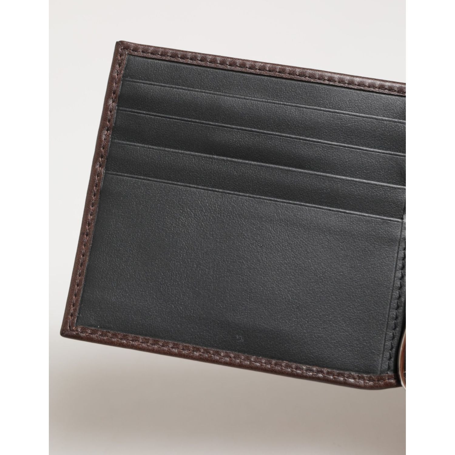 Dolce & Gabbana Brown Leather DG Logo Engrave Bifold Card Holder Wallet