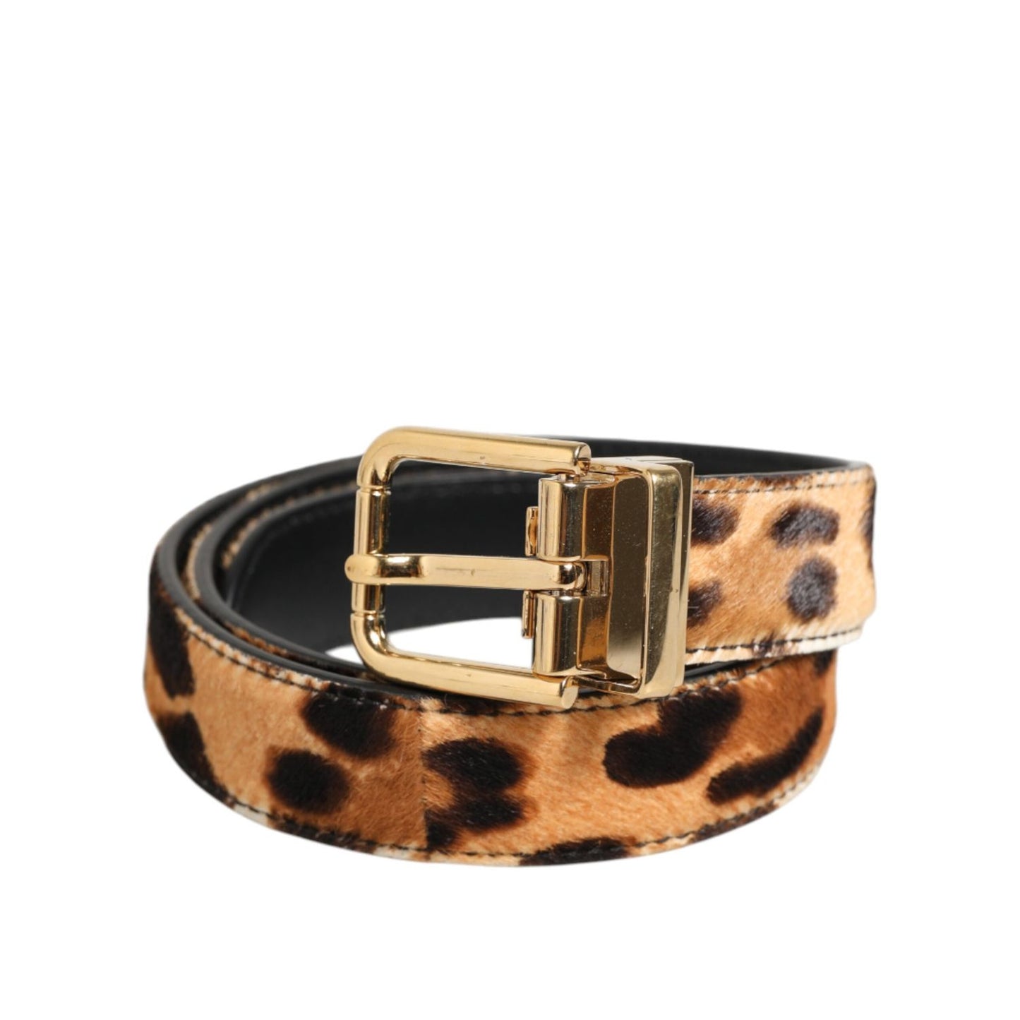 Dolce & Gabbana Brown Leather Leopard Print Metal Buckle Belt