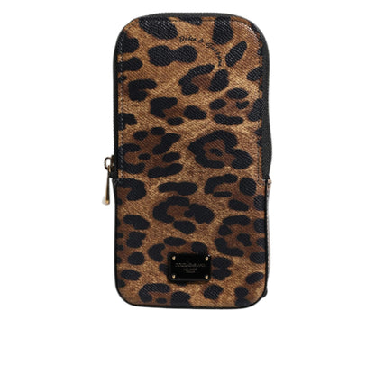 Dolce & Gabbana Brown Leopard Print Dauphine Leather Zip Around Wallet
