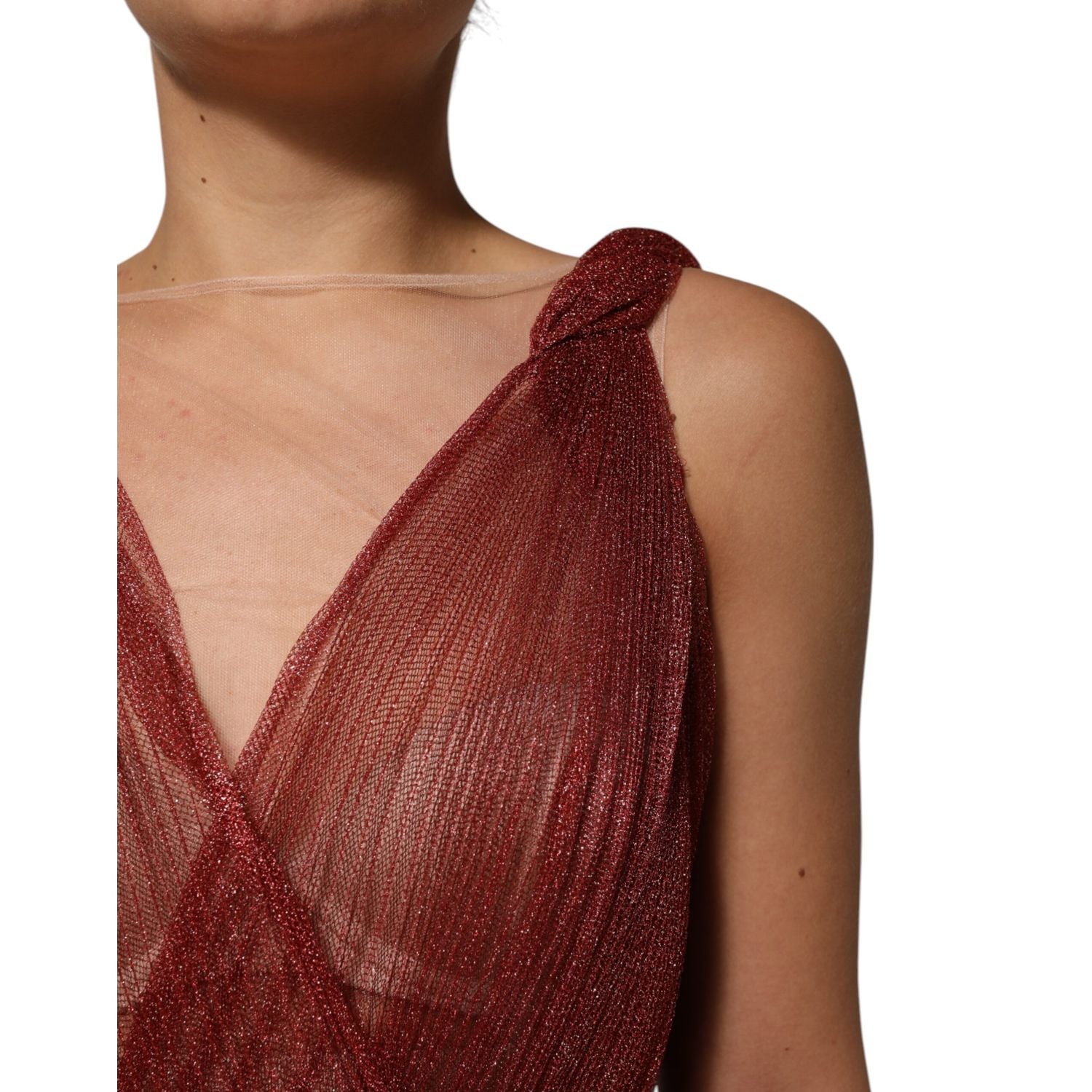 Dolce & Gabbana Burgundy Mesh Sleeveless Midi A-line Dress