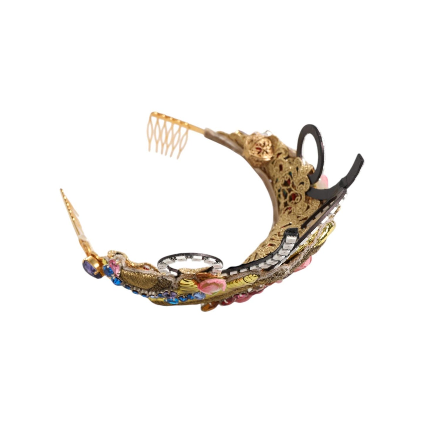 Dolce & Gabbana Gold Brass Crystal Embellished Headpiece Crown Tiara
