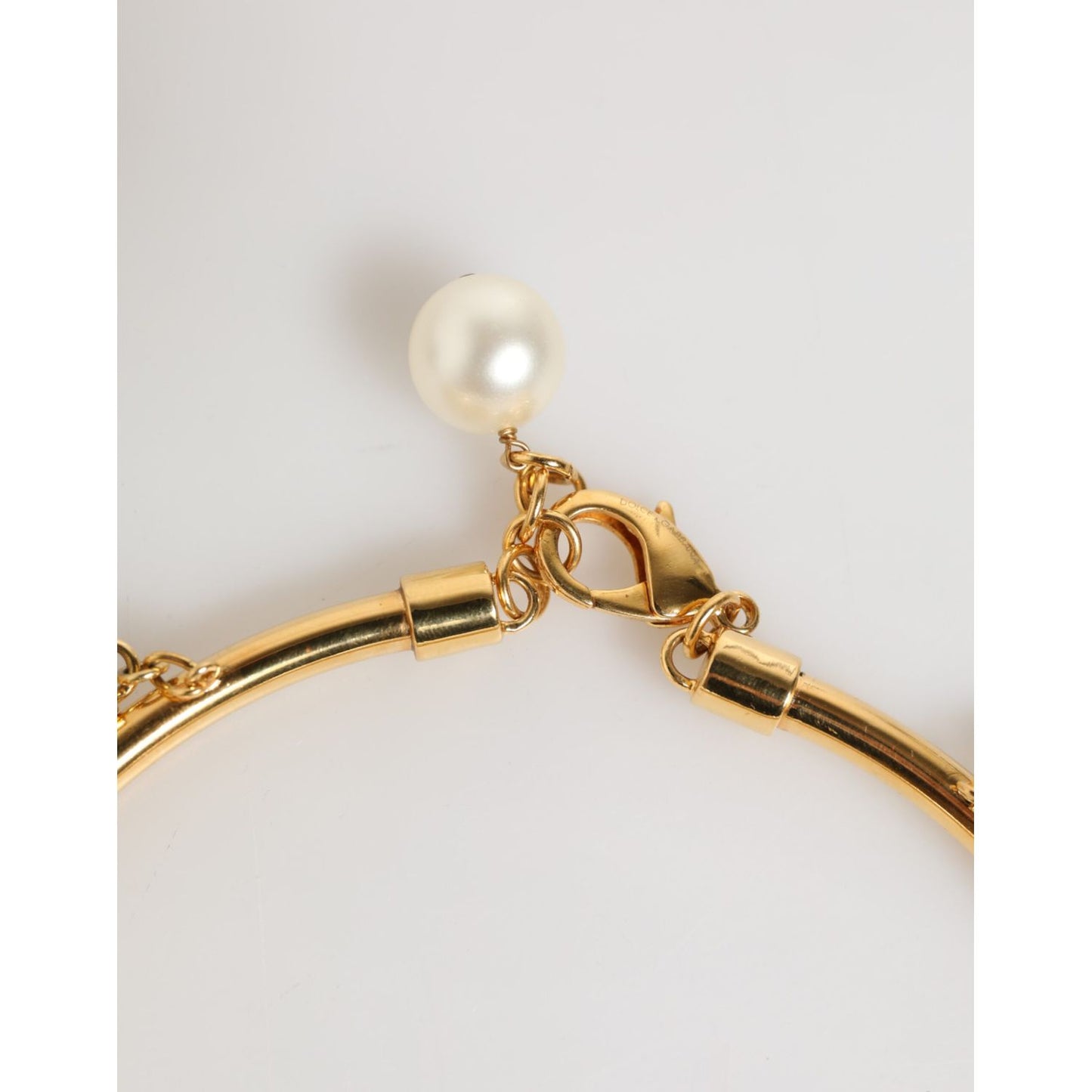 Dolce & Gabbana Gold Brass Faux Pearl Crystal Statement Luxury Jewelry Necklace