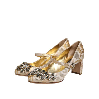 Dolce & Gabbana Gold Jacquard Crystal Mary Janes Pumps Shoes Dolce & Gabbana