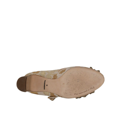 Dolce & Gabbana Gold Jacquard Crystal Mary Janes Pumps Shoes Dolce & Gabbana