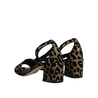 Dolce & Gabbana Gold Leopard Ankle Strap Heels Sandals Shoes