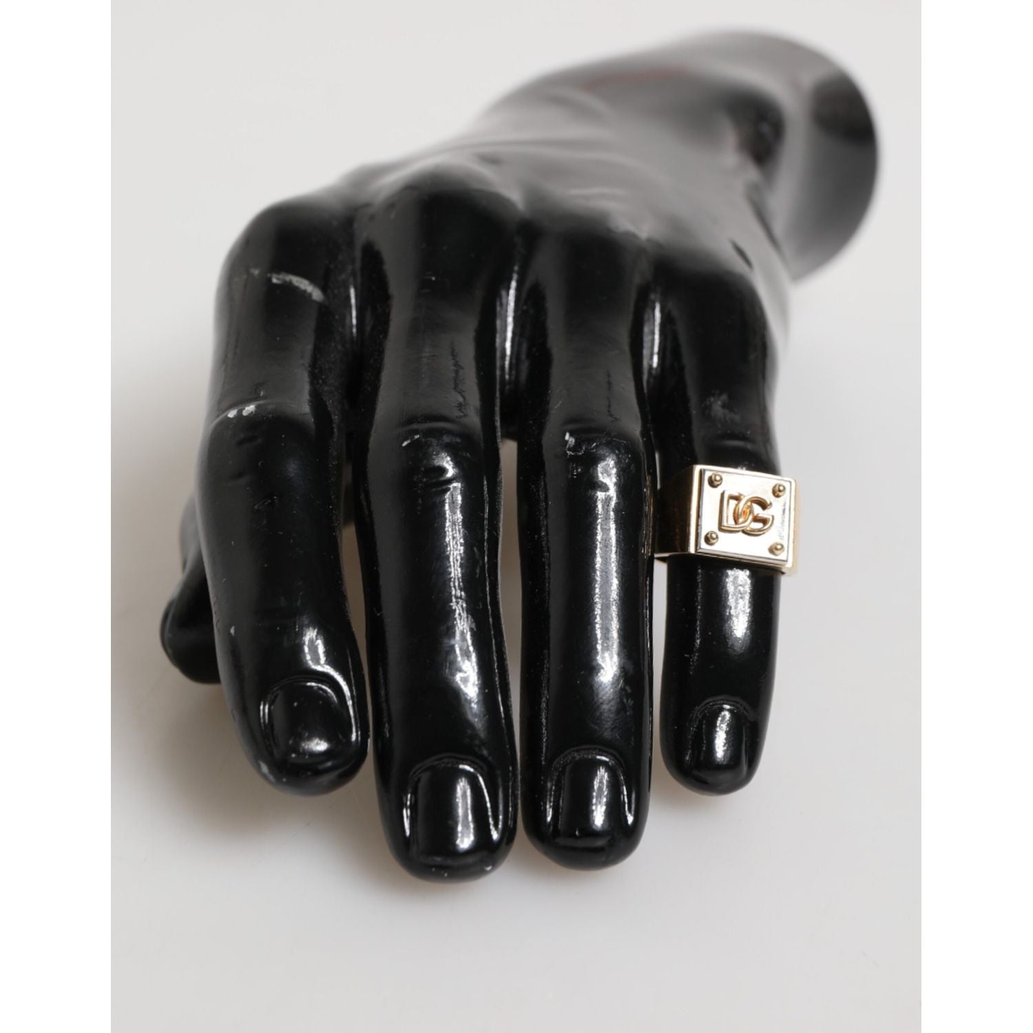 Dolce & Gabbana Gold Tone Brass Signet Square DG Logo Plaque Men Ring