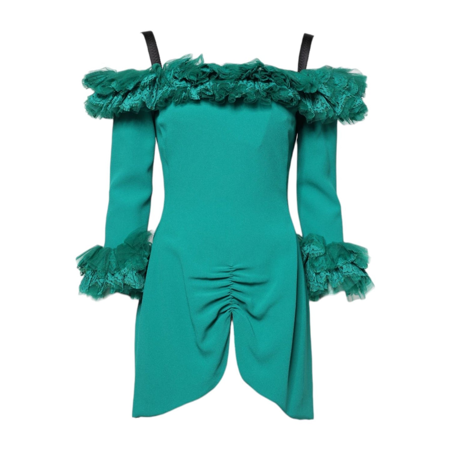 Dolce & Gabbana Green Lace Off Shoulder Sheath Mini Dress