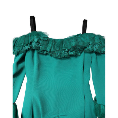 Dolce & Gabbana Green Lace Off Shoulder Sheath Mini Dress