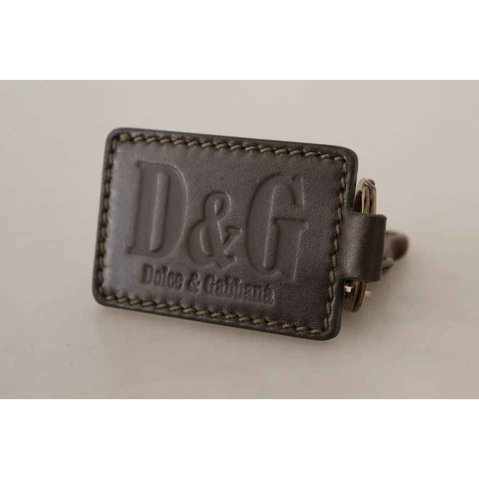 Dolce & Gabbana Green Leather D&G Logo Metal Ring Hook Keyring Keychain