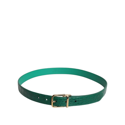 Dolce & Gabbana Green Leather Logo Metal Waist Buckle Belt
