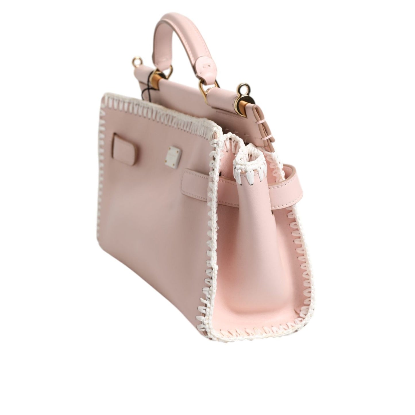 Dolce & Gabbana Light Pink Logo Plaque Soft Leather Strap Crossbody Bag