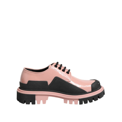 Dolce & Gabbana Light Powder Pink Black Leather Lace-Up Shoes