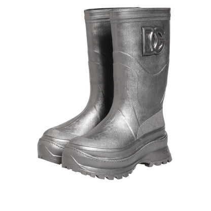 Dolce & Gabbana Metallic Silver Pull On Rain Boots Shoes