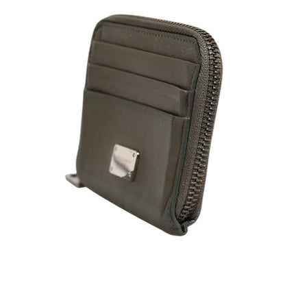 Dolce & Gabbana Military Green Leather Logo Plaque Card Holder Coin Purse Wallet