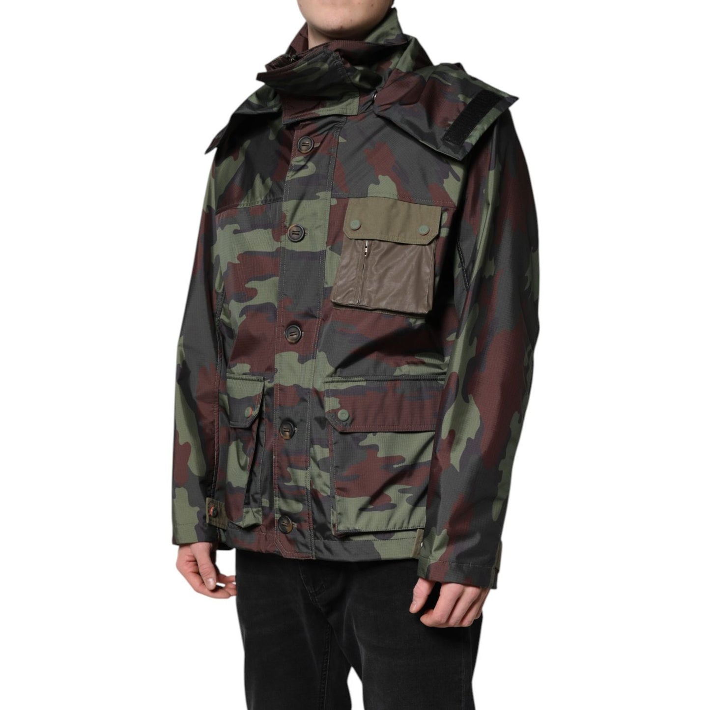Dolce & Gabbana Multicolor Camouflage Button Hooded Jacket