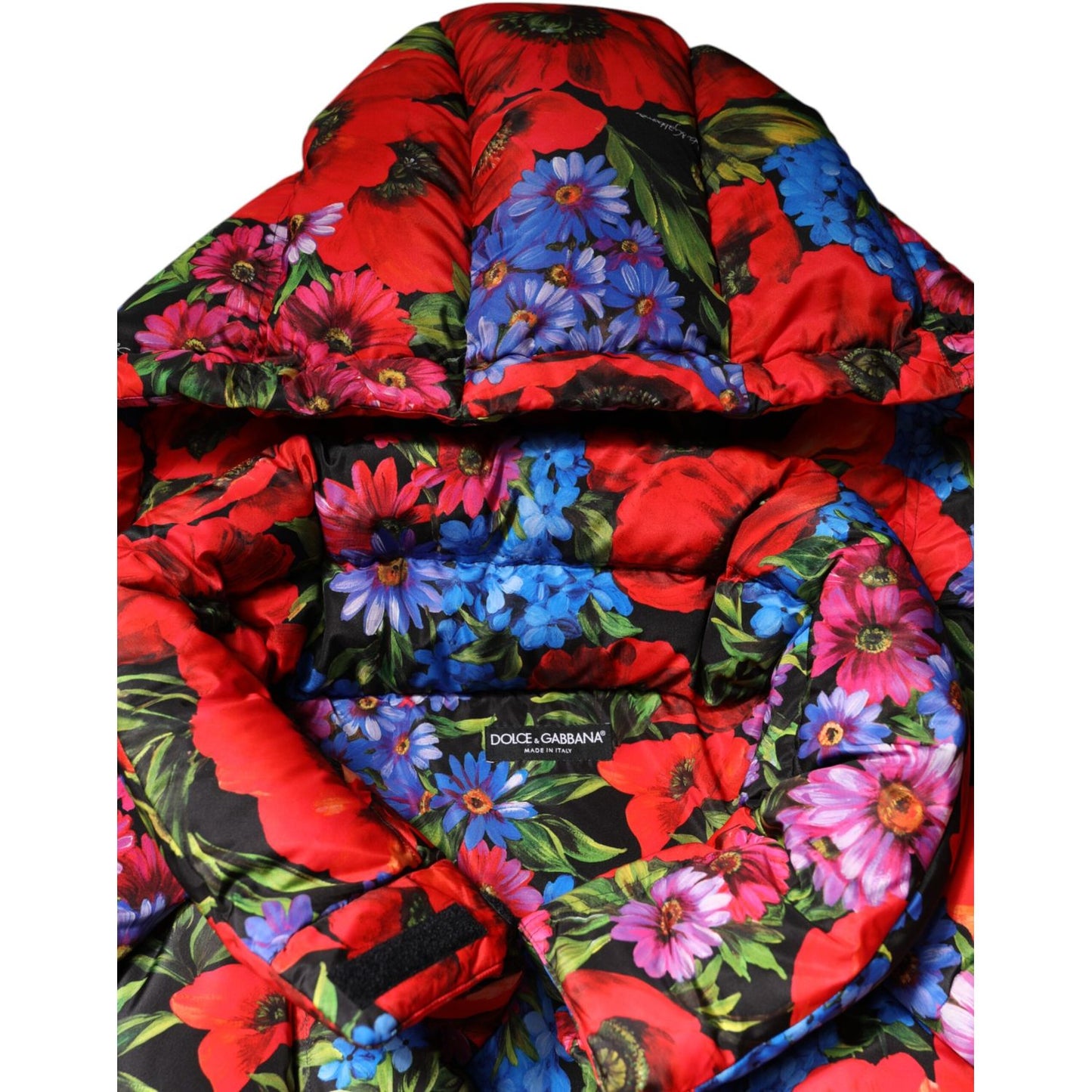Dolce & Gabbana Multicolor Floral Hooded Puffer Coat Jacket