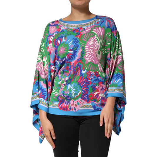 Dolce & Gabbana Multicolor Floral Print Silk Tunic Blouse Top