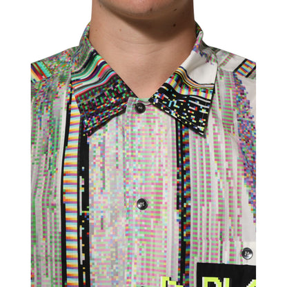 Dolce & Gabbana Multicolor Graphic Collared Casual Shirt