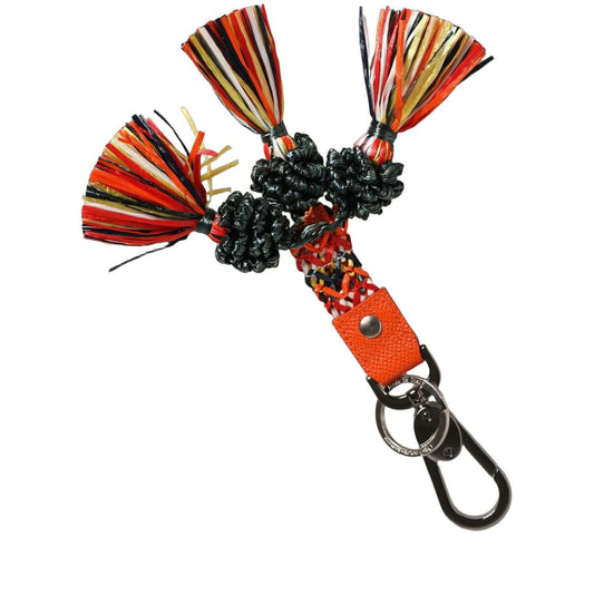 Dolce & Gabbana Multicolor Raffia Leather Clasp Finder Chain Keyring