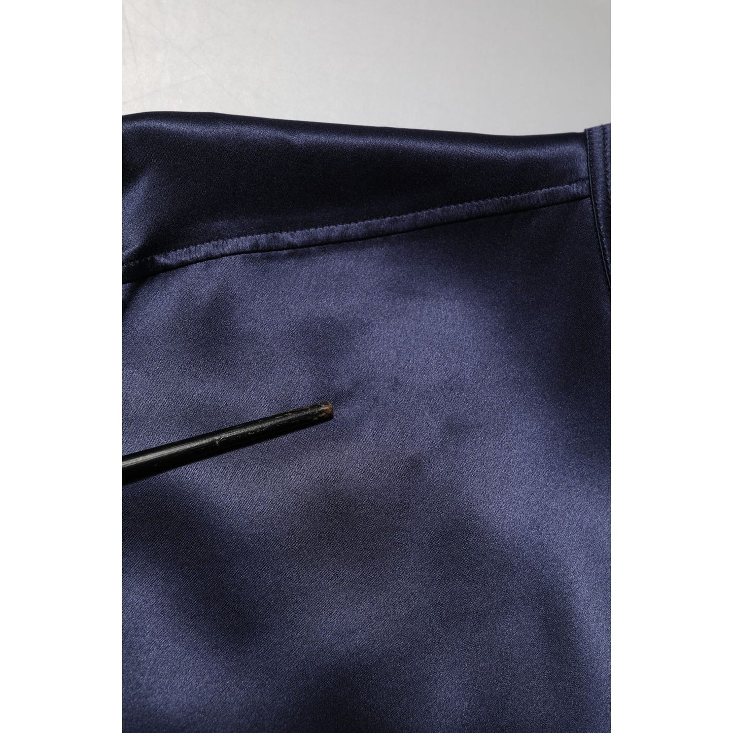 Dolce & Gabbana Navy Silk Long Sleeve Mandarin Collar Shirt