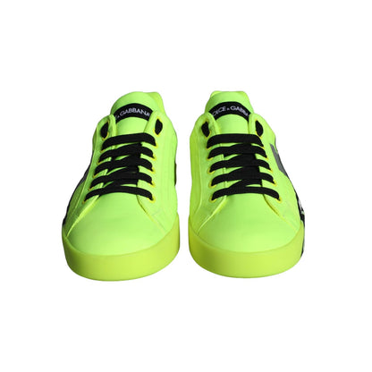 Dolce & Gabbana Neon Green Logo Tape Low Top Sneakers Shoes