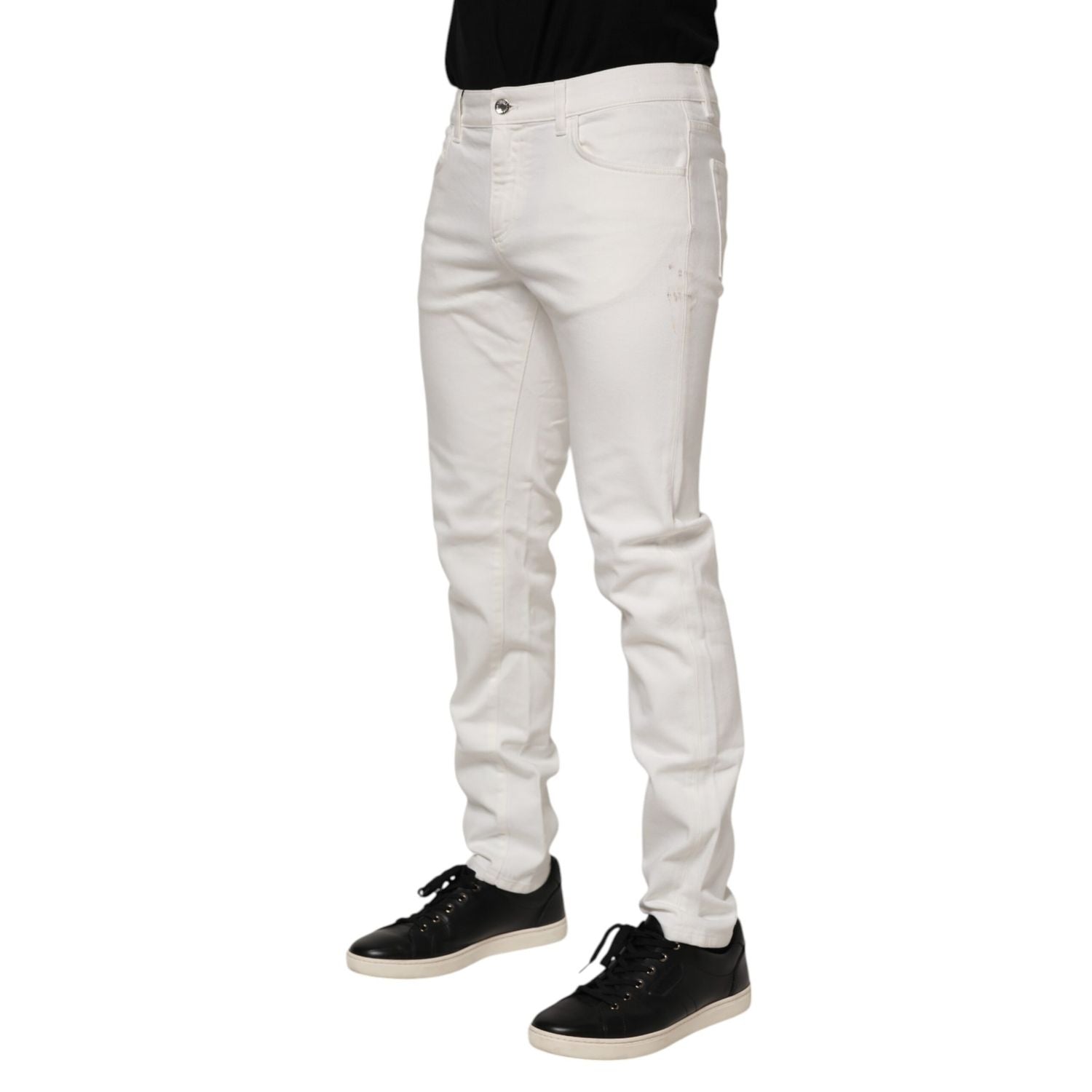Dolce & Gabbana Off White Cotton Stretch Slim Fit Denim Jeans