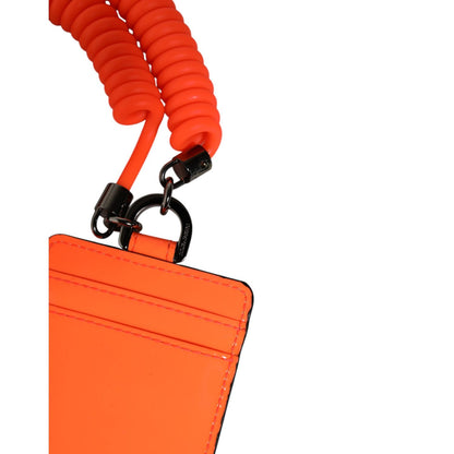 Dolce & Gabbana Orange Leather Logo Embossed Lanyard Card Holder Wallet