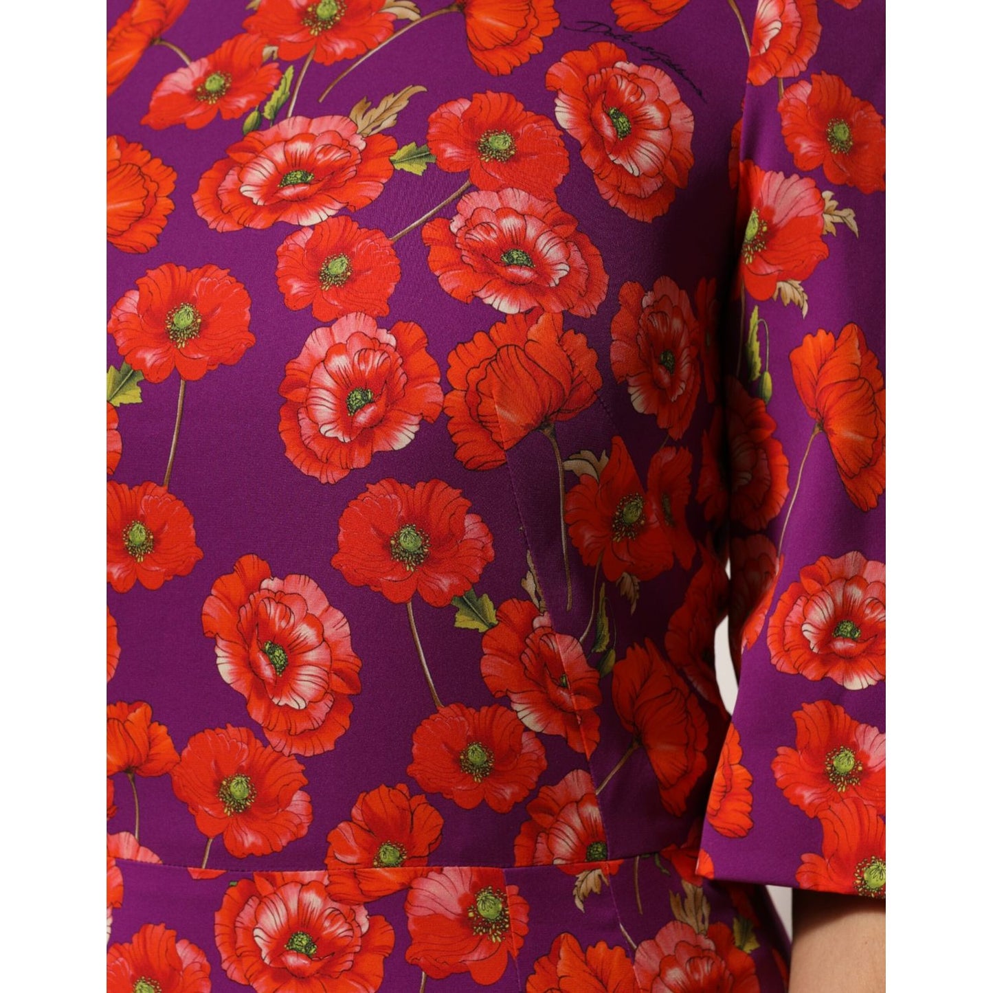 Dolce & Gabbana Purple Silk Floral Print Midi Sheath Dress