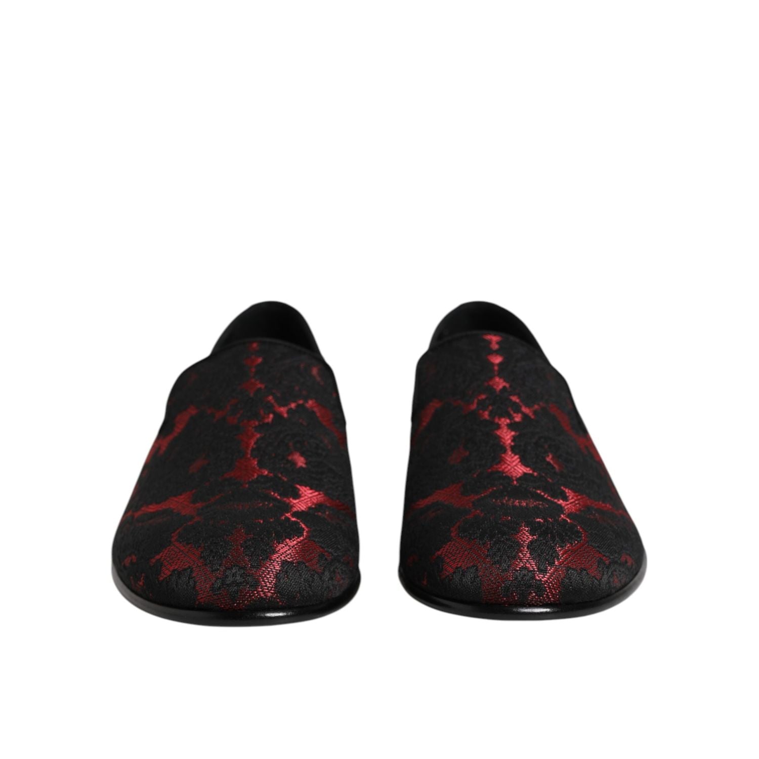 Dolce & Gabbana Red Black Jacquard Slip On Men Loafers Shoes