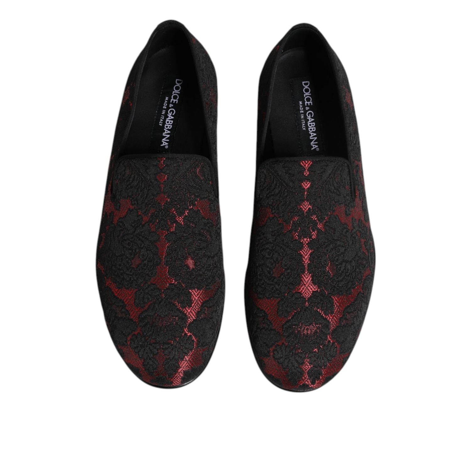 Dolce & Gabbana Red Black Jacquard Slip On Men Loafers Shoes