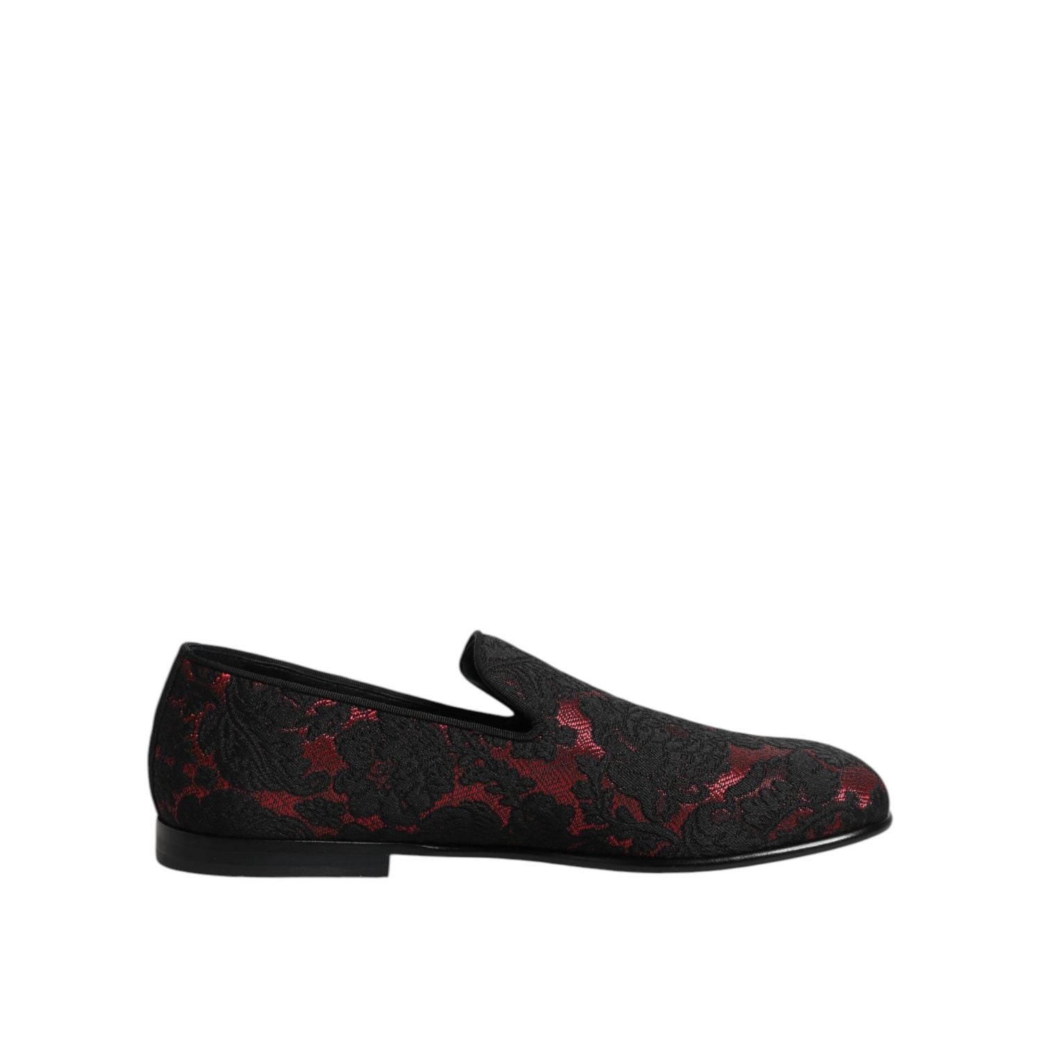 Dolce & Gabbana Red Black Jacquard Slip On Men Loafers Shoes